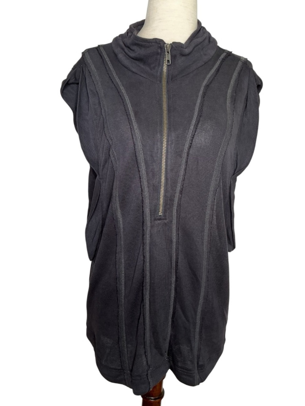 Free People Movement Sleeveless Half-Zip Funnel Neck Muscle Top Charcoal Large